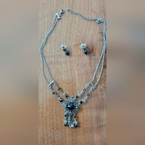 Elegant Silver Tone and Black Jewelry Set